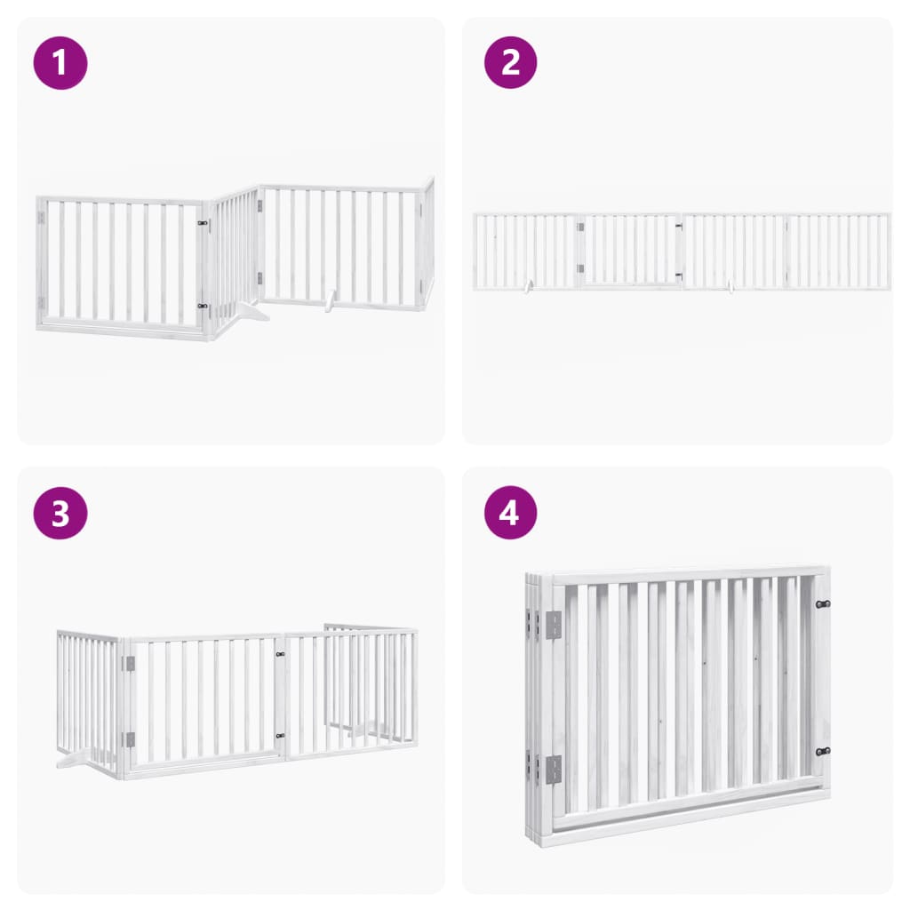 Cancello Cani Porta Pieghevole Bianco 4 Pannelli 320 cm Pioppo