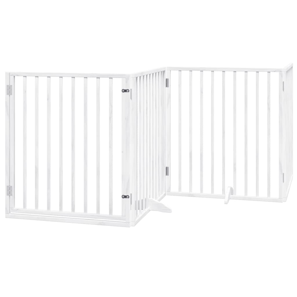 Cancelletto per cani con porta pieghevole 4 pannelli bianco 320 cm in legno di pioppo