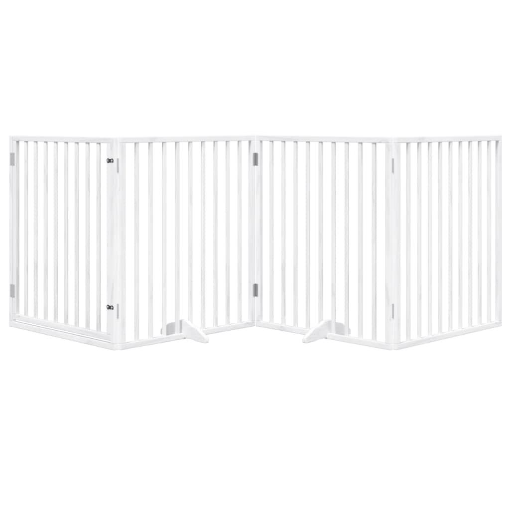 Cancelletto per cani con porta pieghevole 4 pannelli bianco 320 cm in legno di pioppo