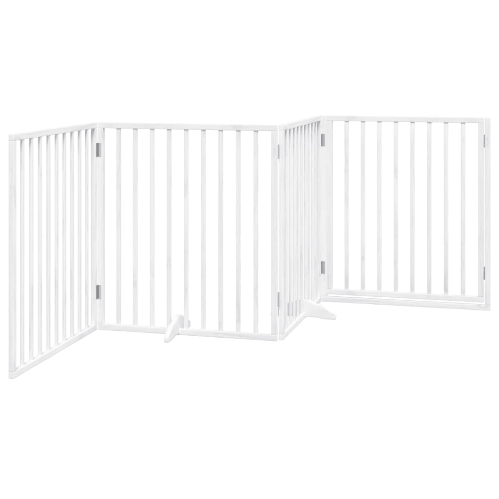 Cancelletto per cani con porta pieghevole 4 pannelli bianco 320 cm in legno di pioppo