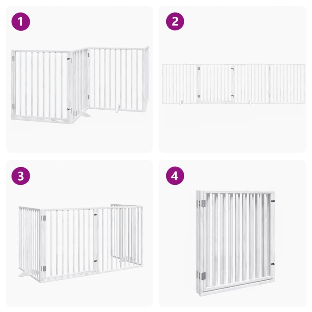 Cancelletto per cani con porta pieghevole 4 pannelli bianco 320 cm in legno di pioppo