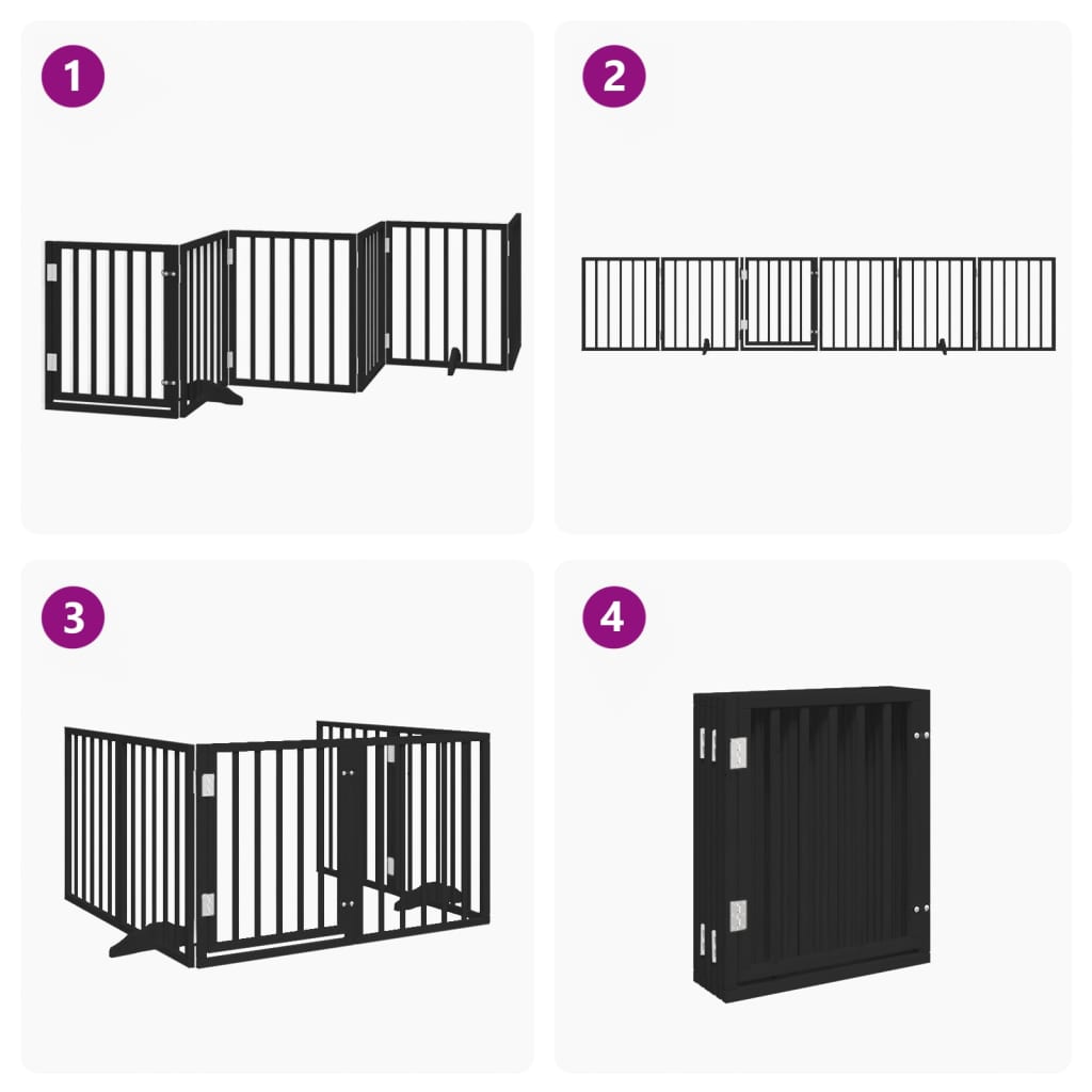 Cancello per Cani Porta Pieghevole Nero 6 Pannelli 300cm Pioppo
