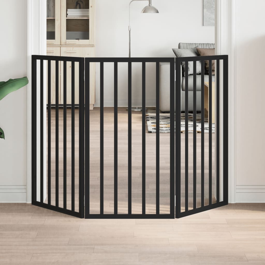 Cancello per Cani Pieghevole 3 Pannelli Nero 150cm Legno Pioppo