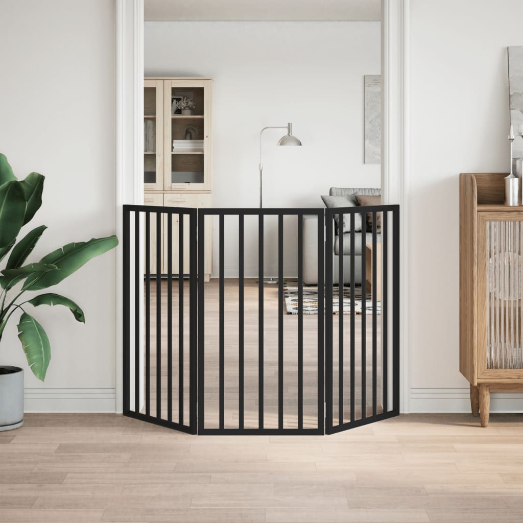 Cancello per Cani Pieghevole 3 Pannelli Nero 150cm Legno Pioppo