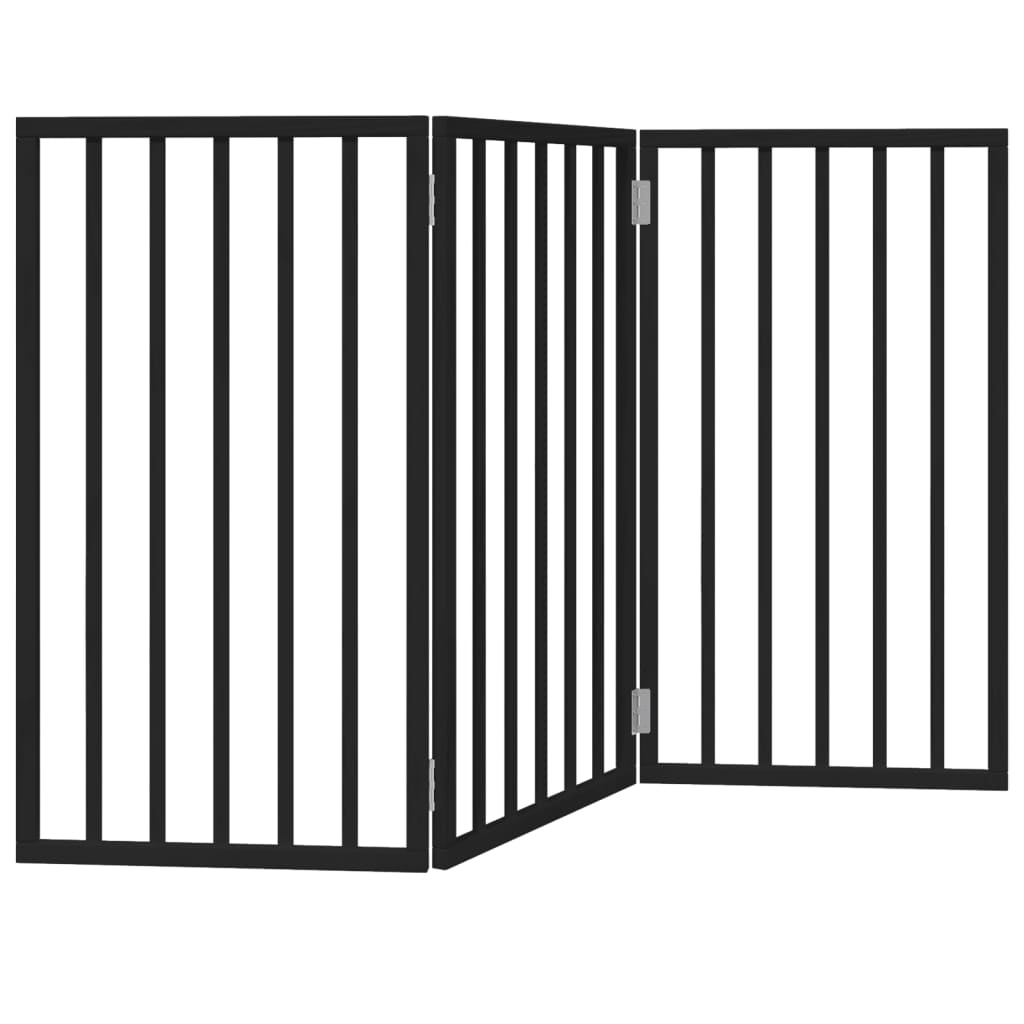 Cancello per Cani Pieghevole 3 Pannelli Nero 150cm Legno Pioppo