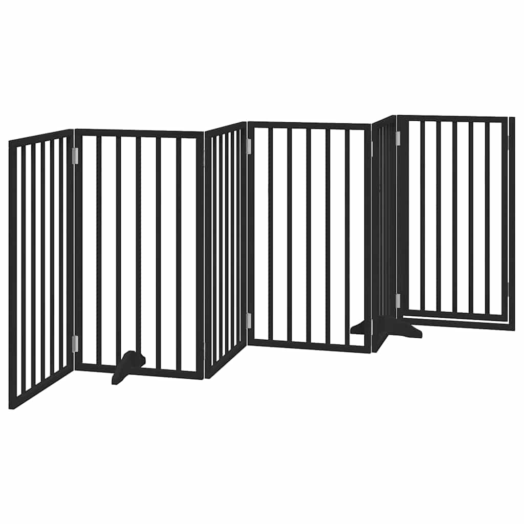 Cancello per Cani Porta Pieghevole Nero 6 Pannelli 300cm Pioppo