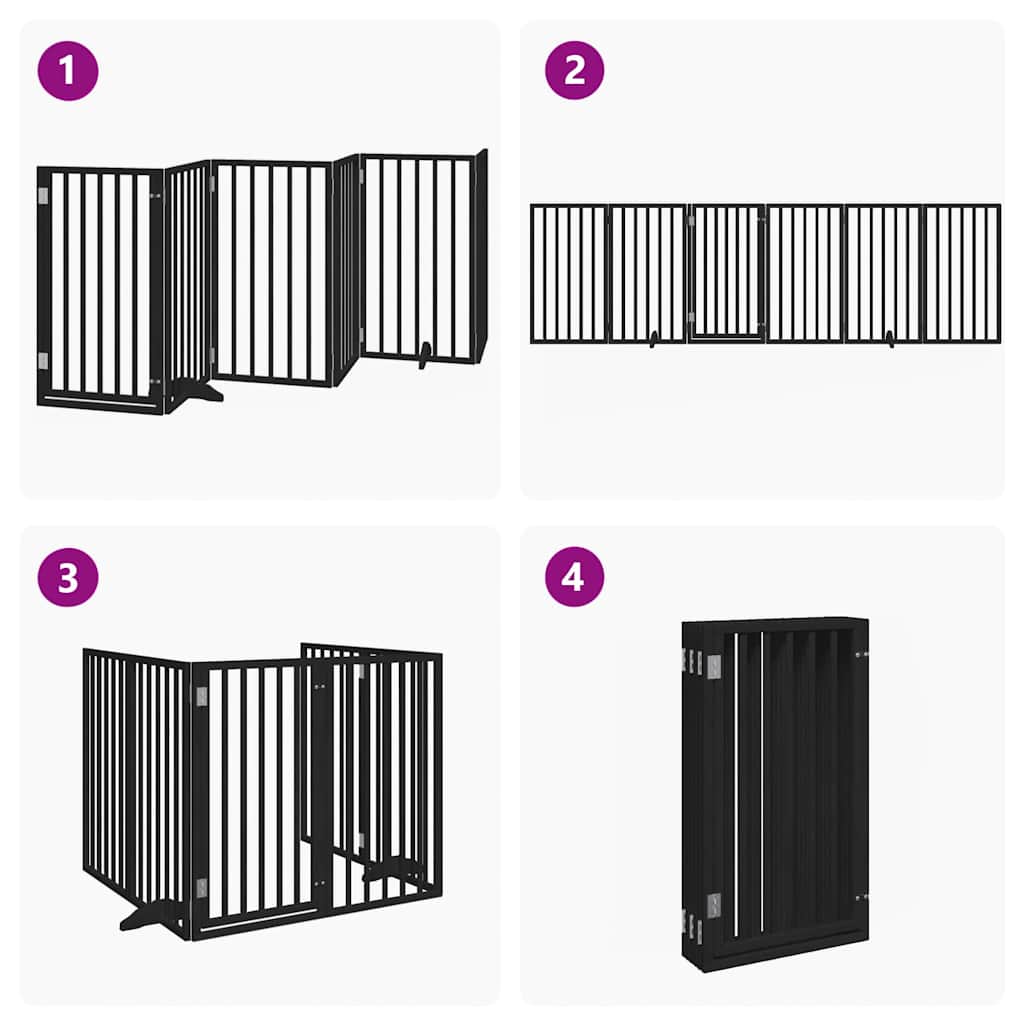 Cancello per Cani Porta Pieghevole Nero 6 Pannelli 300cm Pioppo