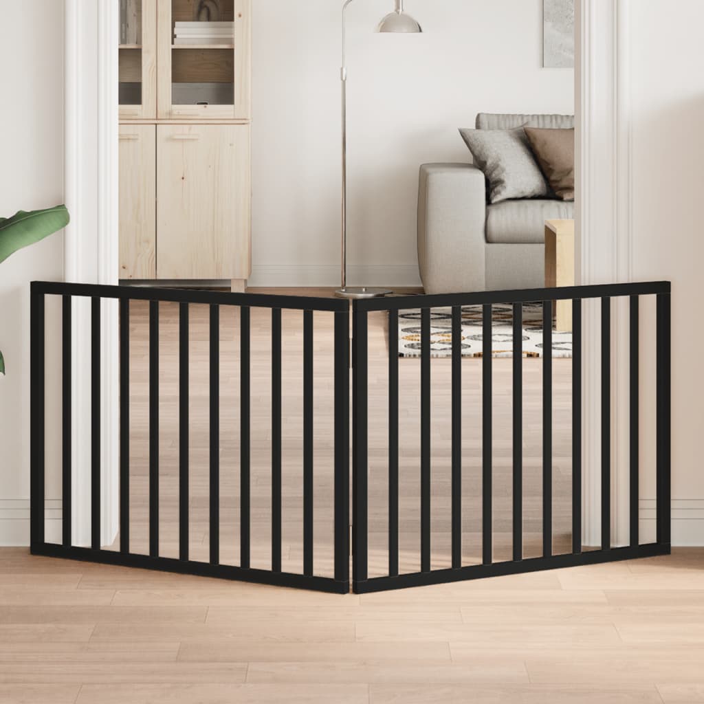 Cancelletto per cani pieghevole 2 pannelli nero 160 cm in legno di pioppo