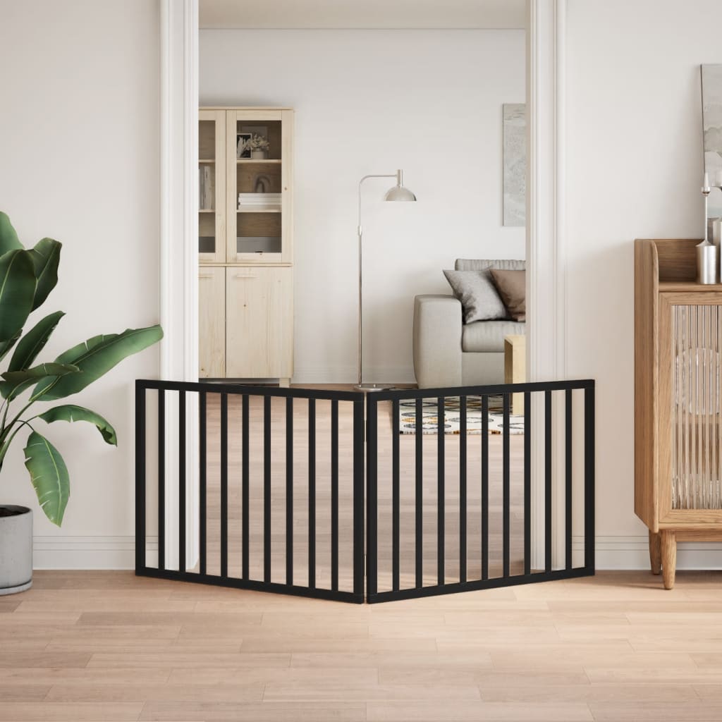 Cancelletto per cani pieghevole 2 pannelli nero 160 cm in legno di pioppo