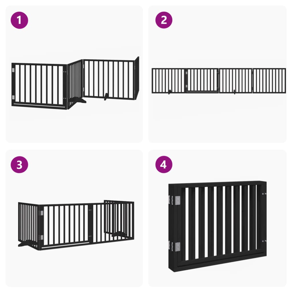 Cancello per Cani Porta Pieghevole Nero 4 Pannelli 320cm Pioppo