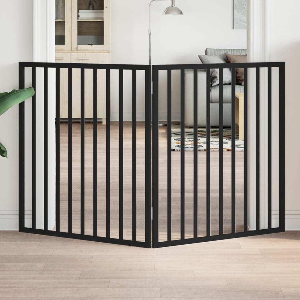 Cancelletto per cani pieghevole 2 pannelli nero 160 cm in legno di pioppo