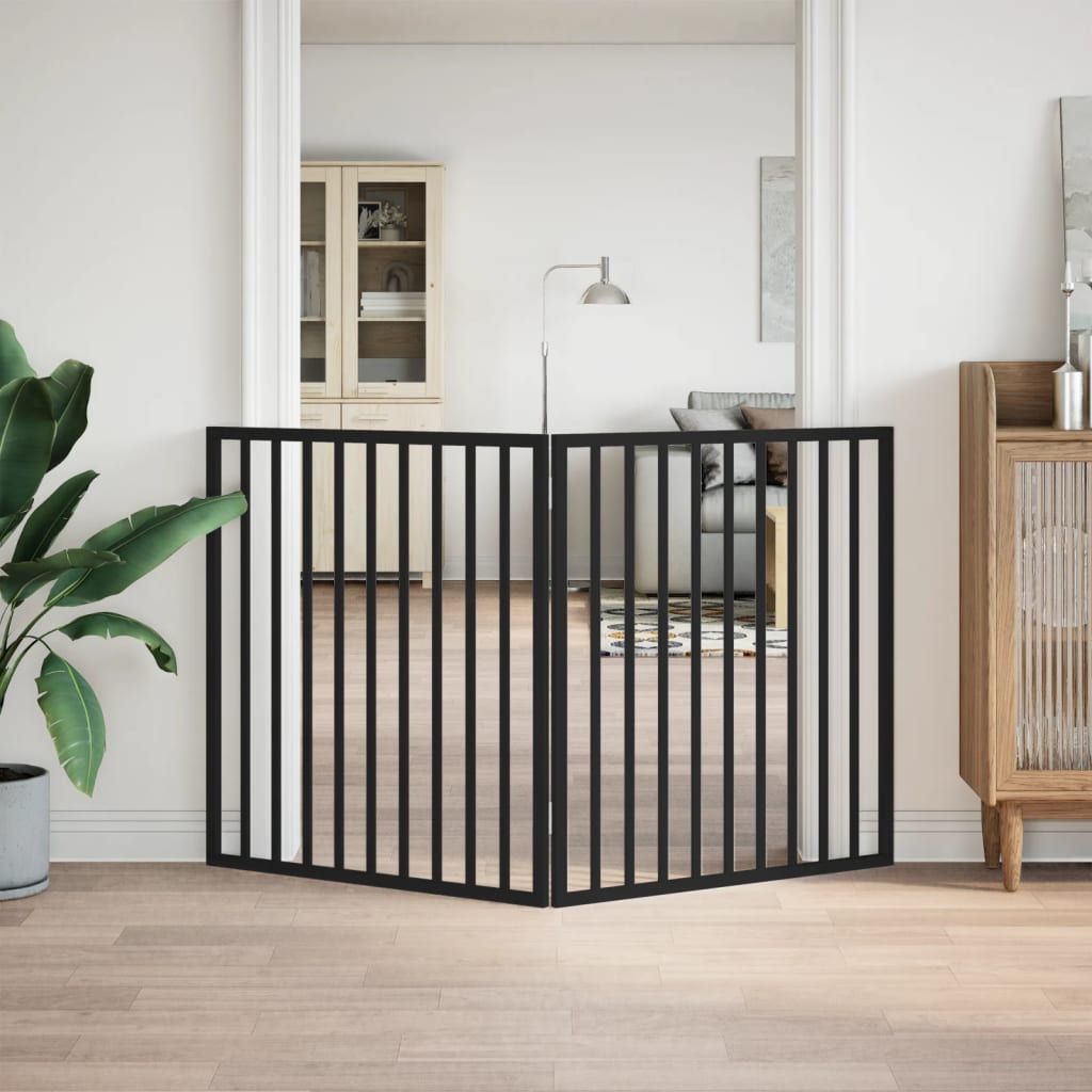 Cancelletto per cani pieghevole 2 pannelli nero 160 cm in legno di pioppo