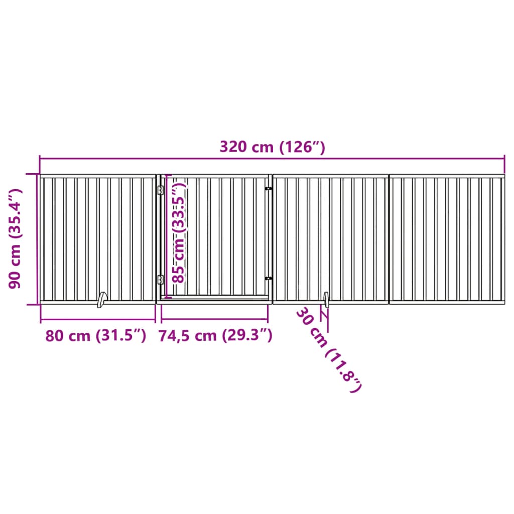 Cancello per Cani Porta Pieghevole Nero 4 Pannelli 320cm Pioppo