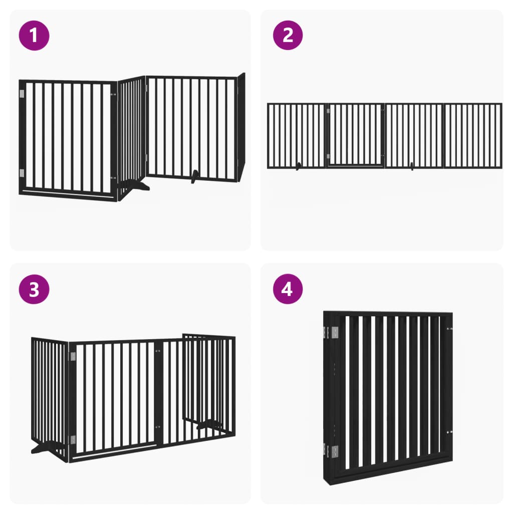 Cancello per Cani Porta Pieghevole Nero 4 Pannelli 320cm Pioppo