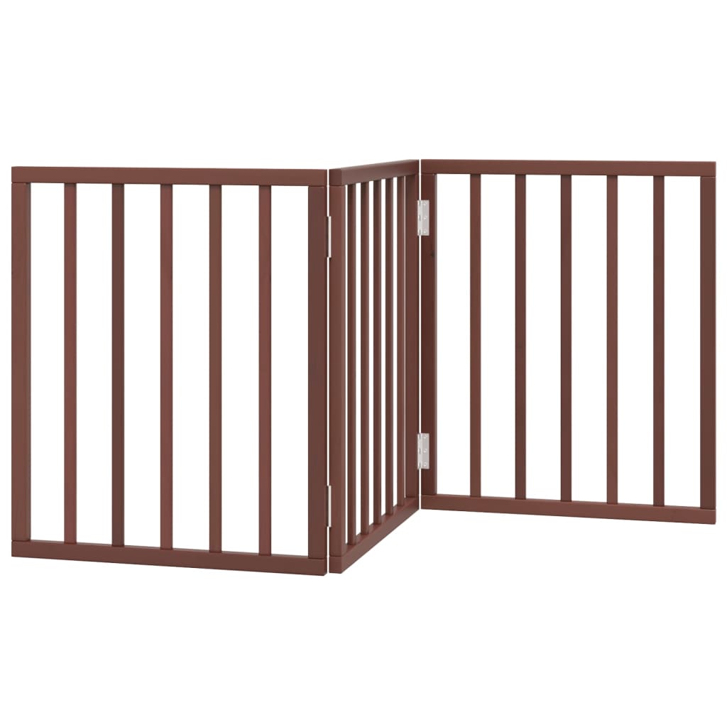 Cancello Cani Pieghevole 3 Pannelli Marrone 150cm Legno Pioppo