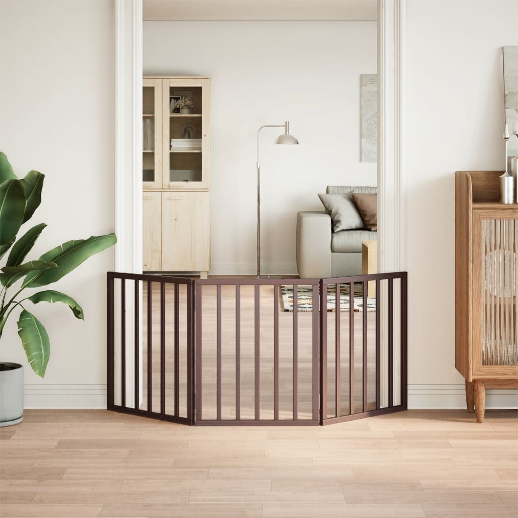 Cancello Cani Pieghevole 3 Pannelli Marrone 150cm Legno Pioppo