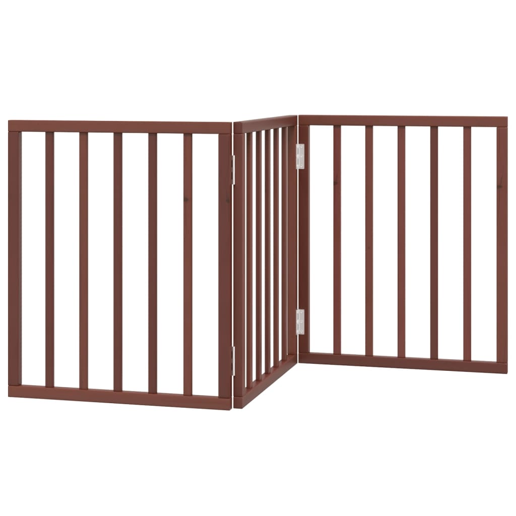 Cancello Cani Pieghevole 3 Pannelli Marrone 150cm Legno Pioppo