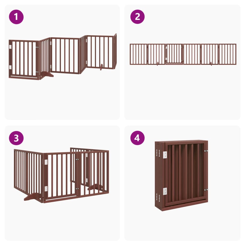 Cancello Cani Porta Pieghevole Marrone 6 Pannelli 300cm Pioppo