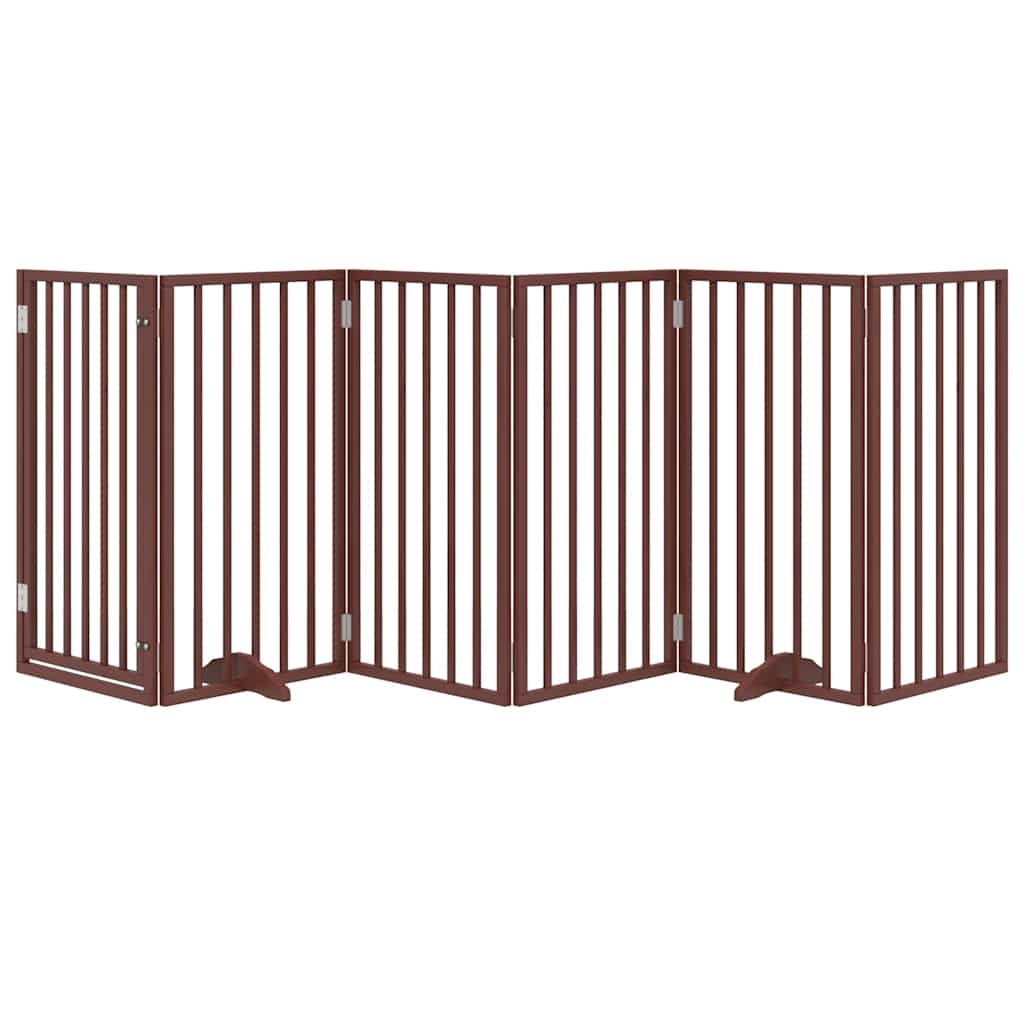 Cancelletto per cani con porta pieghevole 6 pannelli marrone 300 cm in legno di pioppo