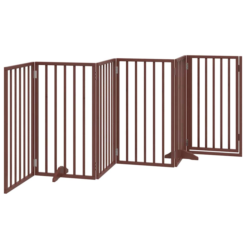 Cancelletto per cani con porta pieghevole 6 pannelli marrone 300 cm in legno di pioppo