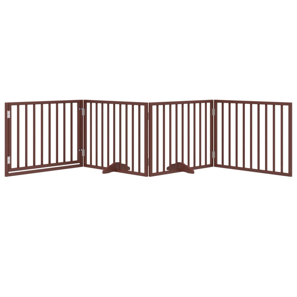Cancelletto per cani con porta pieghevole 4 pannelli marrone 320 cm in legno di pioppo