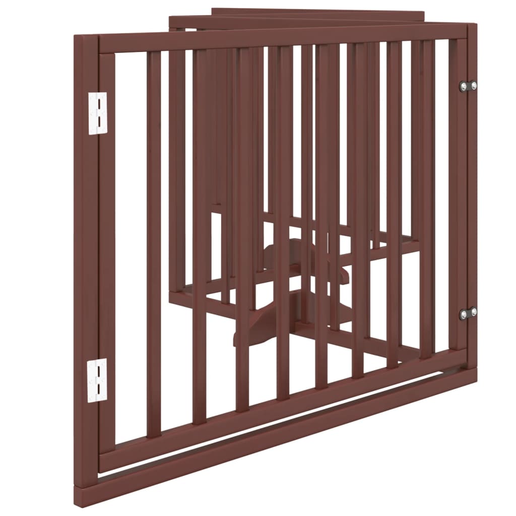 Cancelletto per cani con porta pieghevole 4 pannelli marrone 320 cm in legno di pioppo