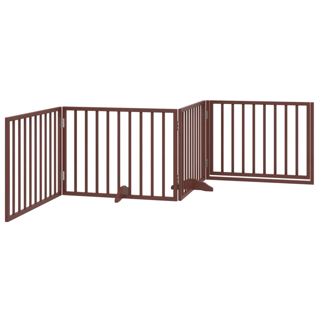 Cancelletto per cani con porta pieghevole 4 pannelli marrone 320 cm in legno di pioppo