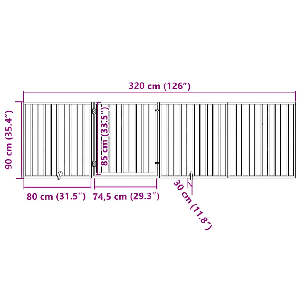 Cancelletto per cani con porta pieghevole 4 pannelli marrone 320 cm in legno di pioppo