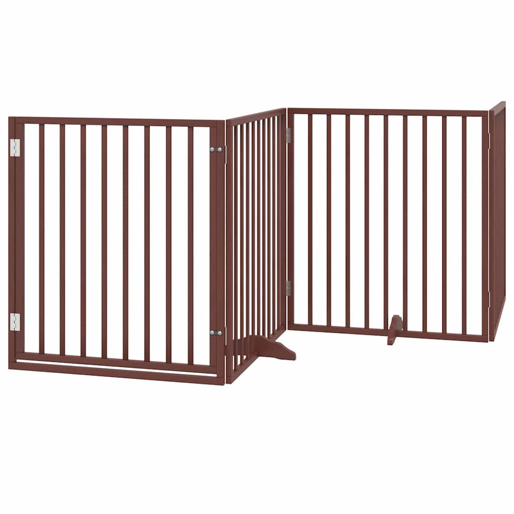 Cancelletto per cani con porta pieghevole 4 pannelli marrone 320 cm in legno di pioppo
