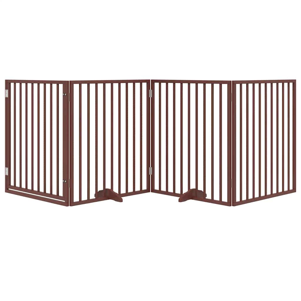 Cancelletto per cani con porta pieghevole 4 pannelli marrone 320 cm in legno di pioppo