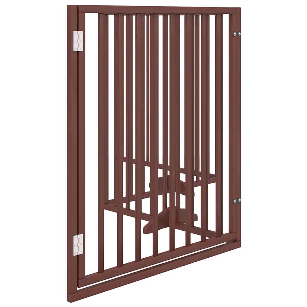 Cancelletto per cani con porta pieghevole 4 pannelli marrone 320 cm in legno di pioppo