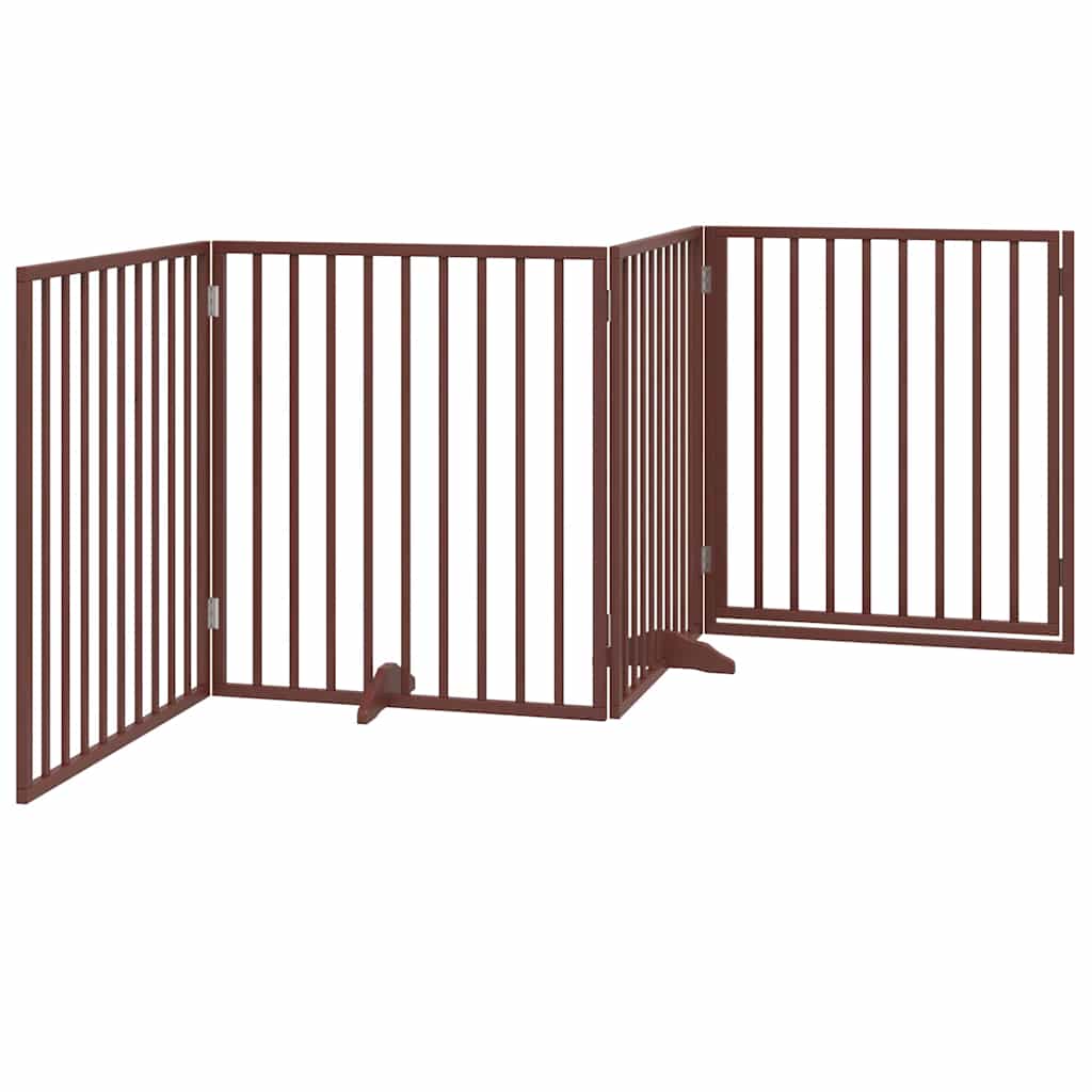 Cancelletto per cani con porta pieghevole 4 pannelli marrone 320 cm in legno di pioppo