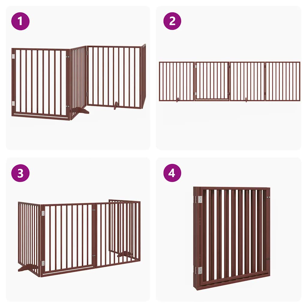 Cancelletto per cani con porta pieghevole 4 pannelli marrone 320 cm in legno di pioppo
