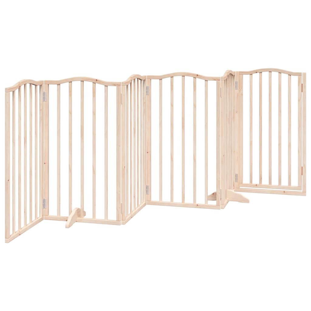 Cancelletto per cani con porta pieghevole 6 pannelli 300 cm in legno di pioppo