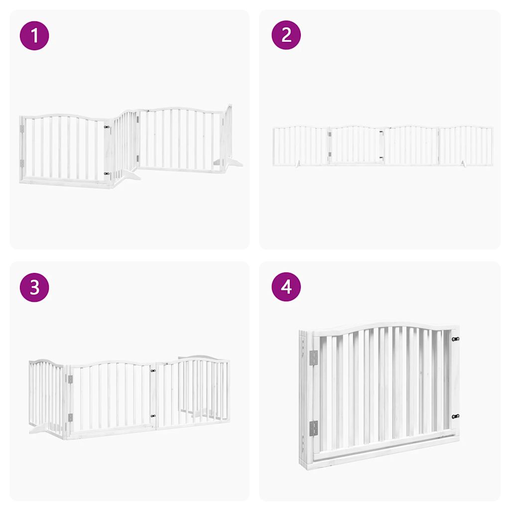 Cancello Cani Porta Pieghevole Bianco 4 Pannelli 320 cm Pioppo