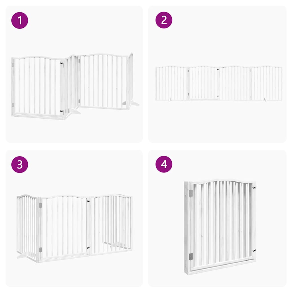 Cancello Cani Porta Pieghevole Bianco 4 Pannelli 320 cm Pioppo