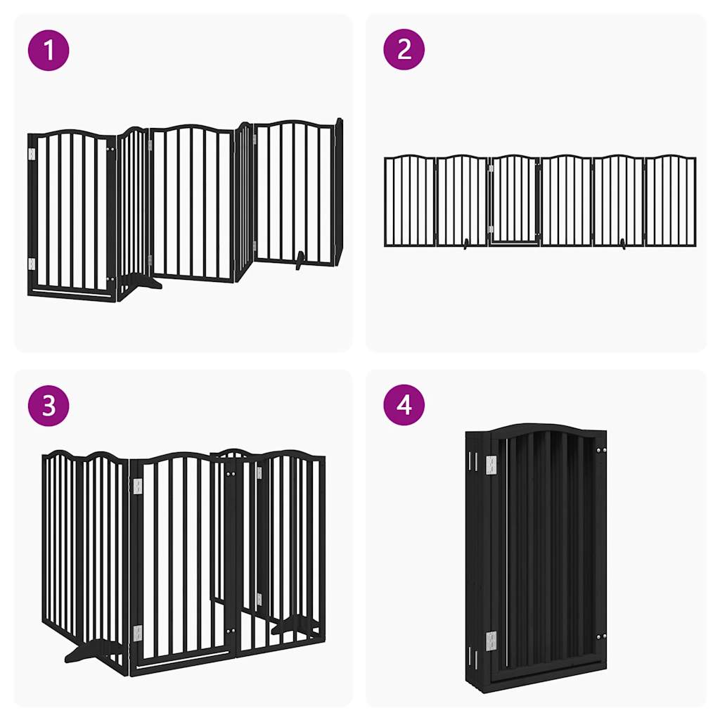 Cancello per Cani Porta Pieghevole Nero 6 Pannelli 300cm Pioppo