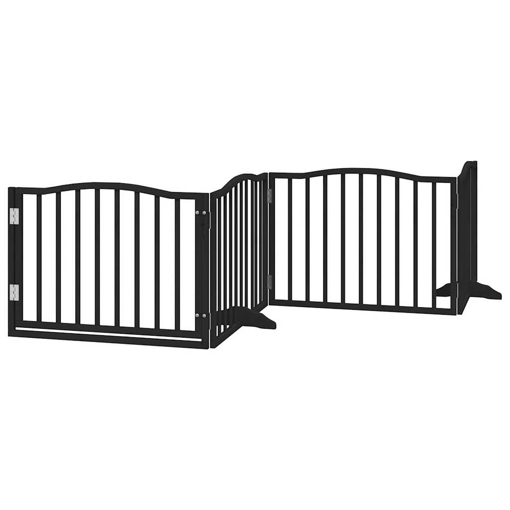 Cancelletto per cani con porta pieghevole 4 pannelli nero 320 cm in legno di pioppo