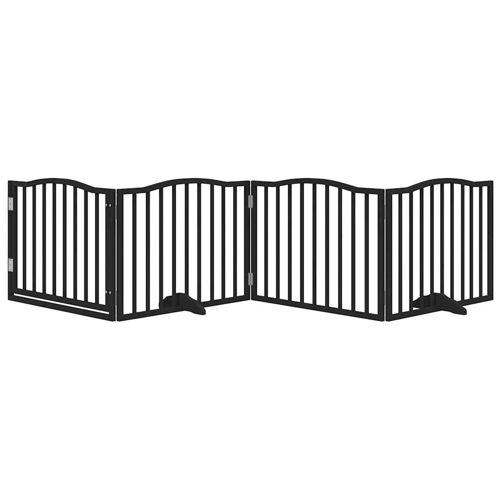 Cancelletto per cani con porta pieghevole 4 pannelli nero 320 cm in legno di pioppo