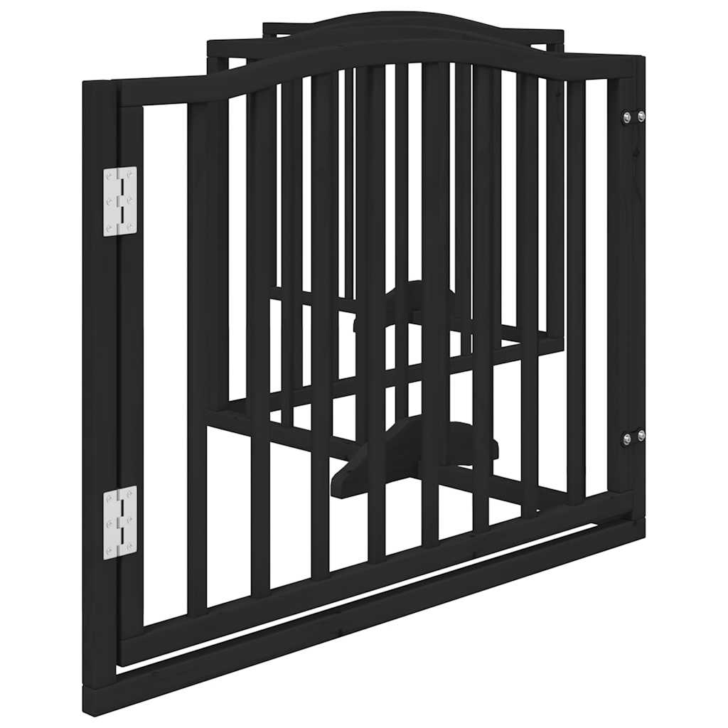 Cancelletto per cani con porta pieghevole 4 pannelli nero 320 cm in legno di pioppo