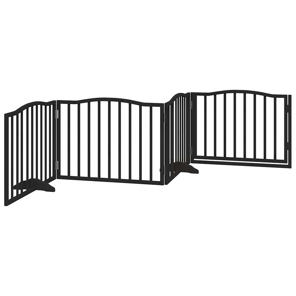 Cancelletto per cani con porta pieghevole 4 pannelli nero 320 cm in legno di pioppo