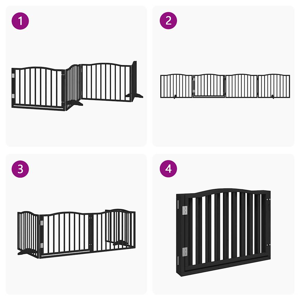 Cancelletto per cani con porta pieghevole 4 pannelli nero 320 cm in legno di pioppo