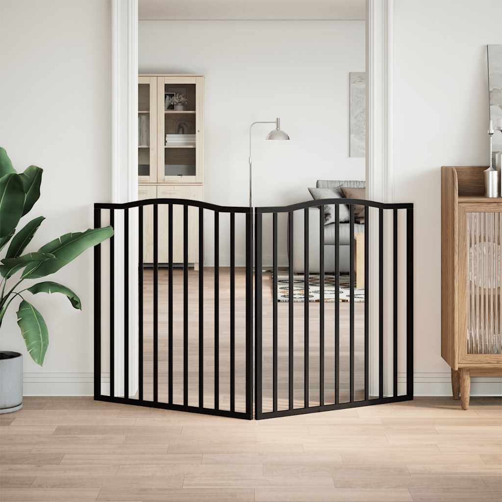 Cancello per Cani Pieghevole 2 Pannelli Nero 160cm Legno Pioppo