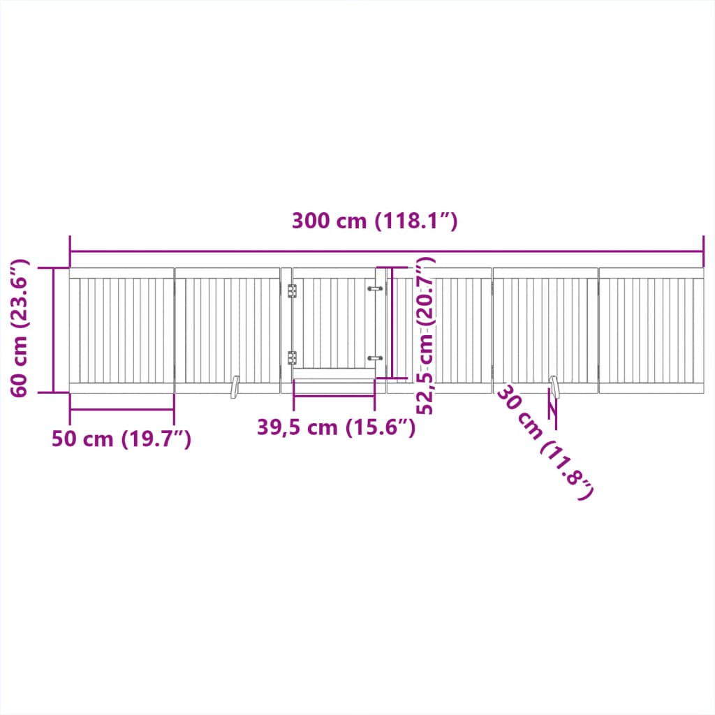 Cancelletto per cani con porta pieghevole 6 pannelli 300 cm in legno di pioppo