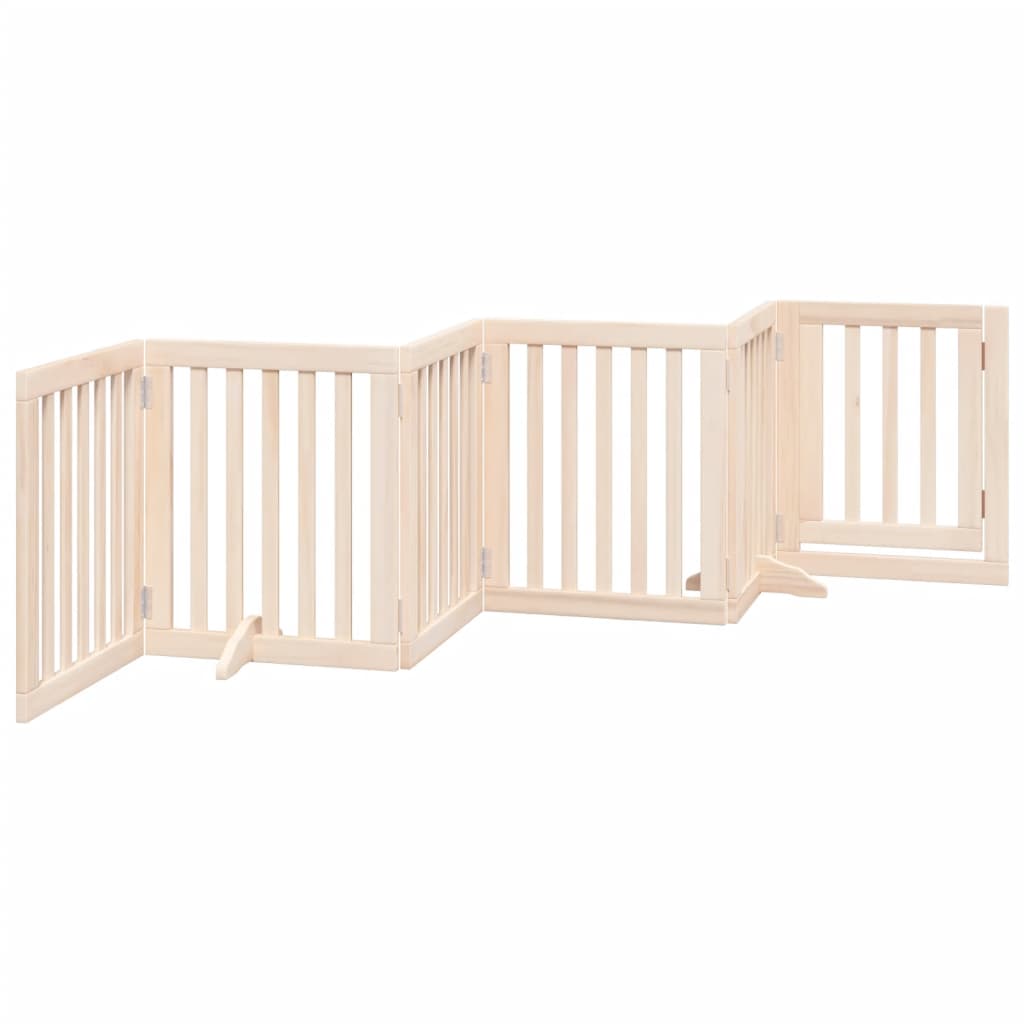 Cancelletto per cani con porta pieghevole 6 pannelli 300 cm in legno di pioppo