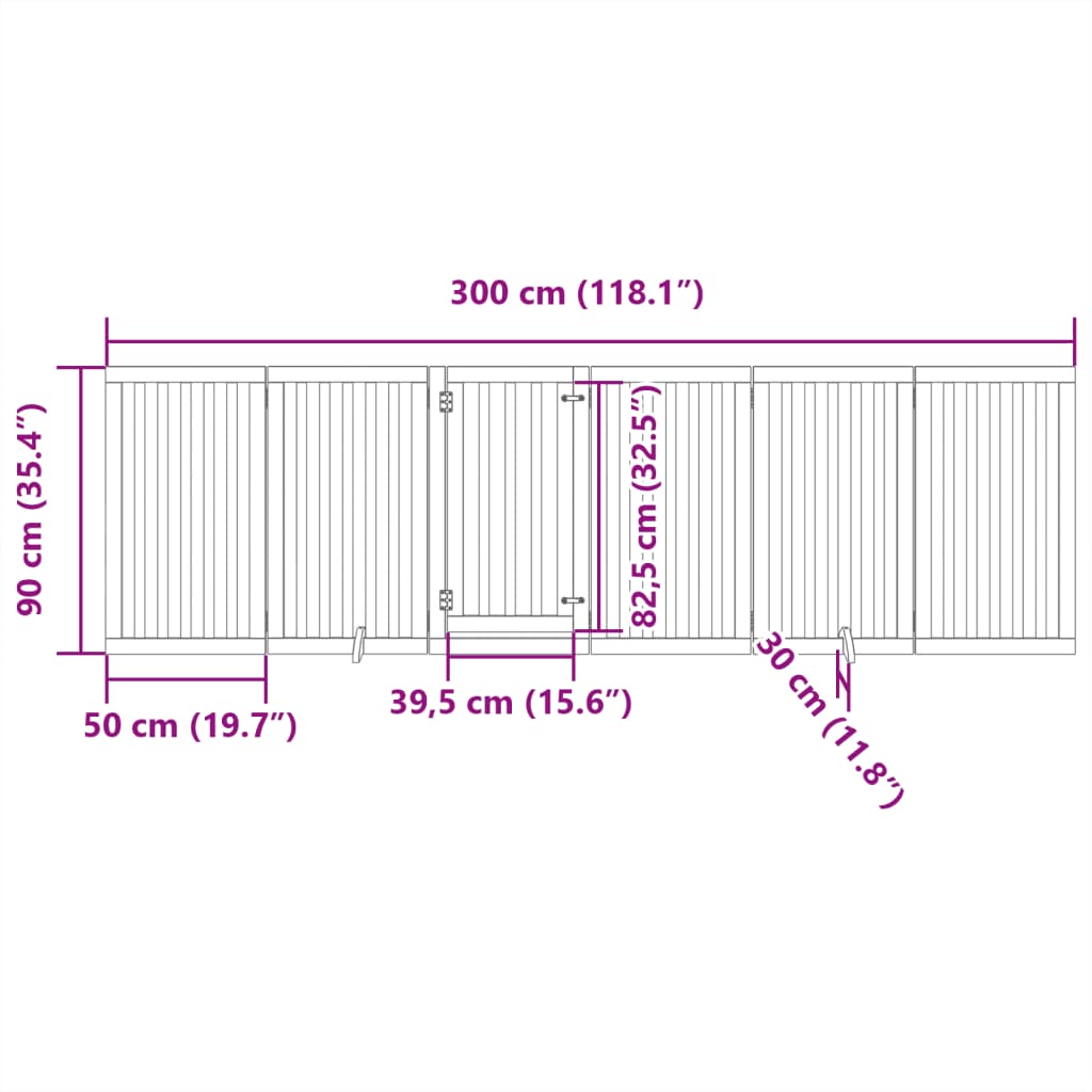 Cancelletto per cani con porta pieghevole 6 pannelli 300 cm in legno di pioppo