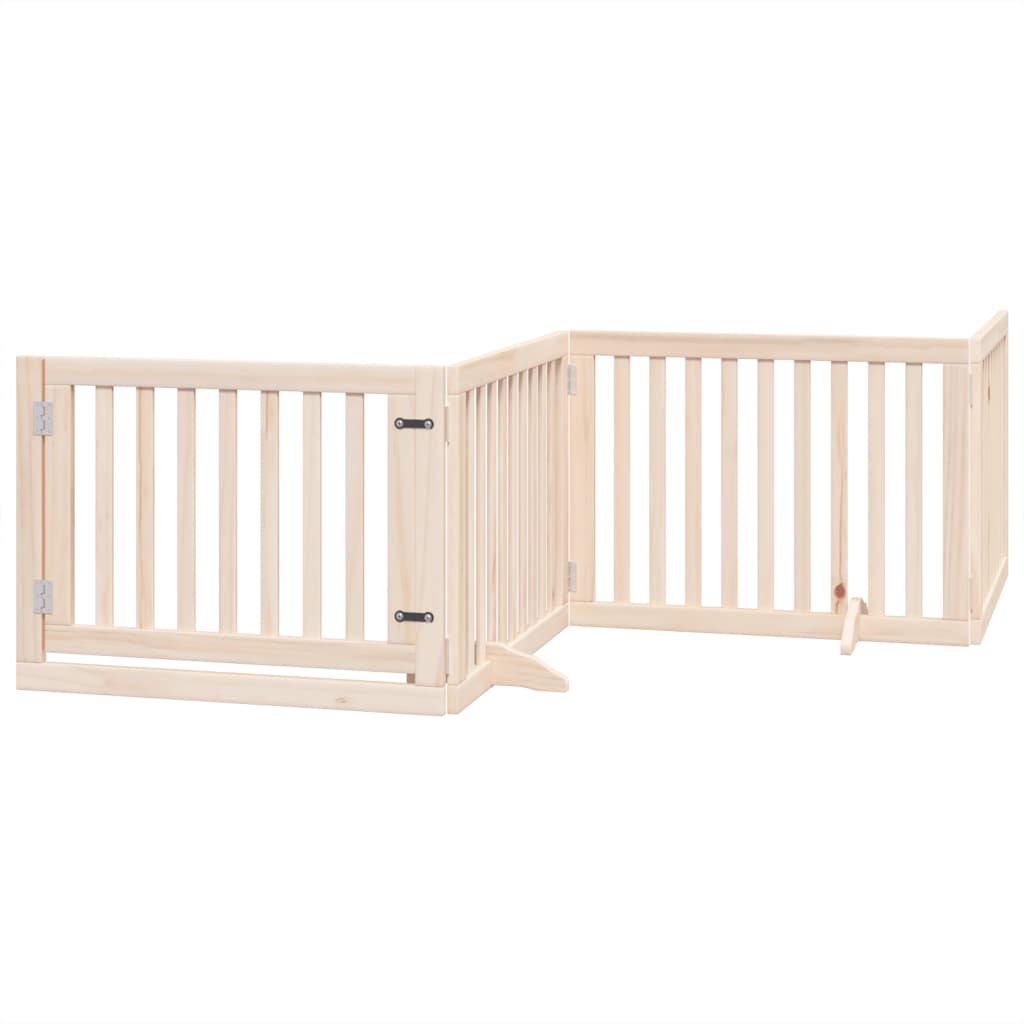 Cancelletto per cani con porta pieghevole 4 pannelli 320 cm in legno di pioppo