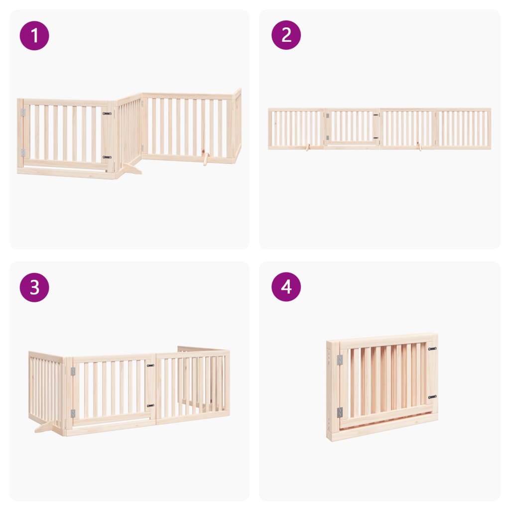 Cancelletto per cani con porta pieghevole 4 pannelli 320 cm in legno di pioppo