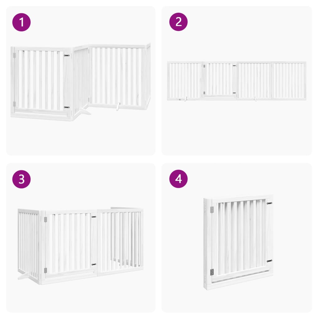 Cancello Cani Porta Pieghevole Bianco 4 Pannelli 320 cm Pioppo