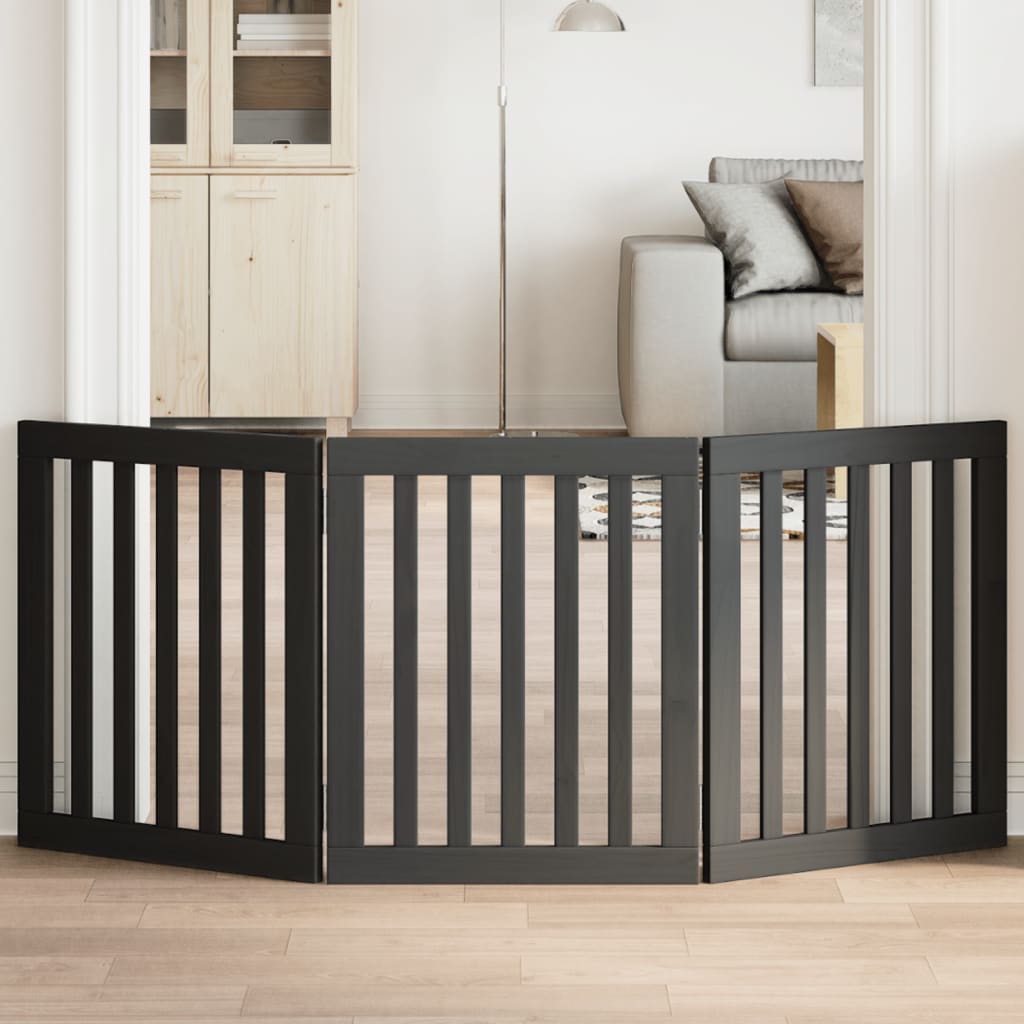Cancello per Cani Pieghevole 3 Pannelli Nero 150cm Legno Pioppo